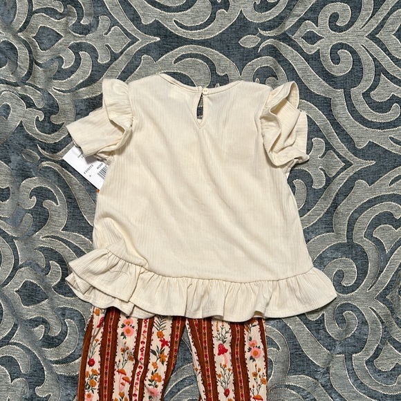 Cream shirt with brown fall color pants - Kindess Print with three mushrooms - Picture 3 of 4